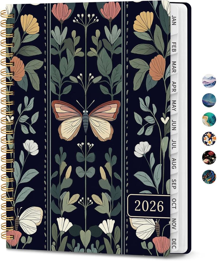 2026 Planner, Weekly and Monthly Calendar Planner for Women, Jan 2026 - Dec 2026, Hardcover Planning Agenda book with Tabs, Spiral Bound, Inner Pocket, Perfect for School Office Supplies, 6.3" x 8.5" - Butterfly Tapestry