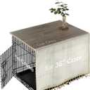 VIE DE AMAN Dog Crate Topper Wood for 48 42 36 24 inch Cages, Dog Crate Table Topper with Tassel Curtain, Rustic Style Dog Kennel Topper, Oak Grey(Dog Crate Not Include)
