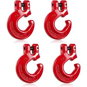 Therwen 4 Pack 5/16" G80 Logging Chain Choker Hook Slip Metal Log Hook with 2 Tons 4400lbs Working Load Limit, Red