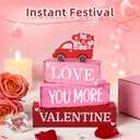 4 Pcs Valentine's Day Wooden Tiered Tray Decor, Love Truck Decorations Gifts for Lover Wife Husband Boyfriend Girlfriend, Valentine Table Centerpiece for Home Kitchen Bedroom Decor (Deep Pink)