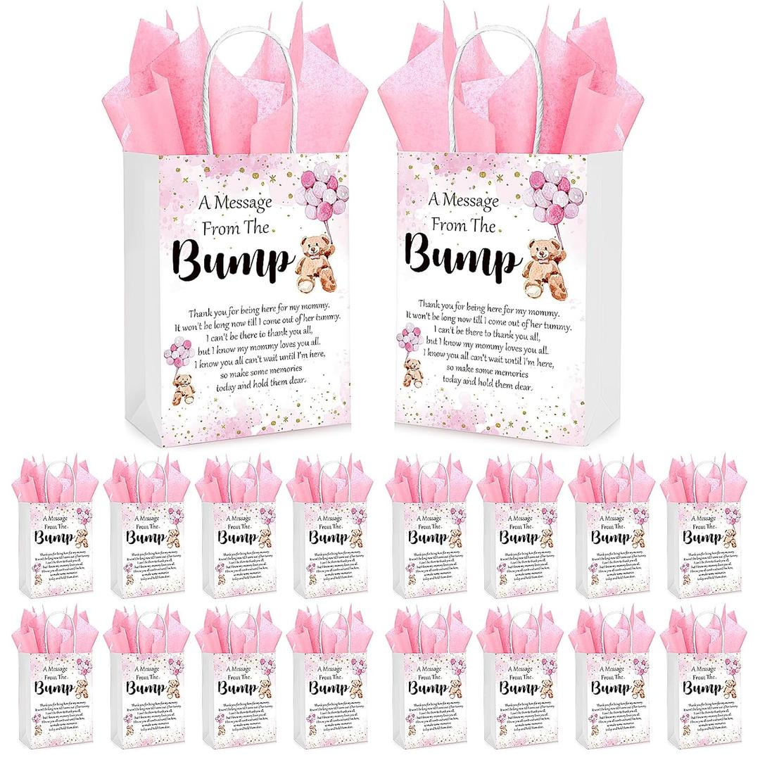 Resurhang 50 Sets Gift Bag for Baby Shower Bear Balloon Goodie Bags with Handles and Tissue Paper Baby Shower Party Favor Handbag for Guests Gender Reveal Return Gift(Pink)