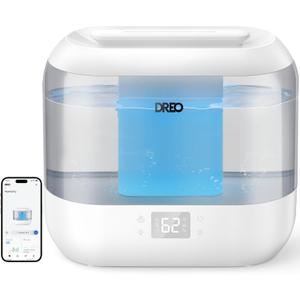 DREO Smart Humidifiers for Bedroom, Top Fill 4L Supersized Humidifier Large Room with 28 dB, 36H Runtime, Touch/APP/Voice Control, Nightlight, Cool Mist Humidifiers for Baby, Plants, Indoor, White