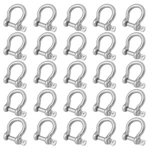 25 Packs 1/4 Inch 304 Stainless Steel D Ring Shackles Set for Outdoor Adventure?Traction Steel Wire and Heavy Duty Construction, Bow Shape, Anchor Shackles 6 mm, by GENHAKON