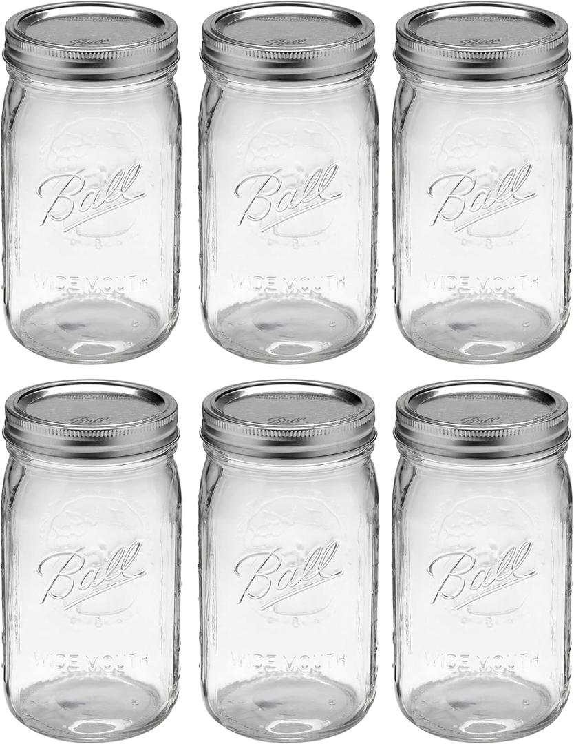 North Mountain Supply Ball 32 oz Wide Mouth Mason Jars with Lids and Bands - 6 Pack - Packed in ImpactGaurd Box - BPA-Free, Made in the USA  for Canning, Freezing, Storing, and More