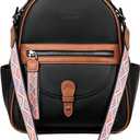 FADEON Mini Backpack Purse for Women, Designer Leather Cute Roomly Backpacks, Daily Ladies Shoulder Backpack Fashion Handbag (Pure Black With Brown)