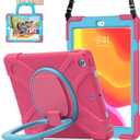 for iPad 10.2 Case 9th Generation 2021 / 8th Gen 2020 / 7th 2019,Shockproof Kids Case with Screen Protector,Rotating Stand/Pencil Holder/Shoulder Strap for iPad 10.2 Inch - Rose Blue