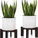 2 Pack Plant Stand Indoor Outdoor, Mid Century Plant Stand for Indoor Plants, Wood Modern Plant Holder Rattan Flower Plant stool, Low Short Boho Rustic Planter Stand, Fit 5-15 Inch Pot