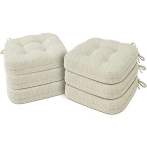 Shinnwa Kitchen Chair Cushions Set of 6, Dual-Layer Memory Foam Dining Chair Cushions, Patented Design Seat Pads with Ties, 16.5 x 16.5 x 3.5in, 6 Pack, Ivory