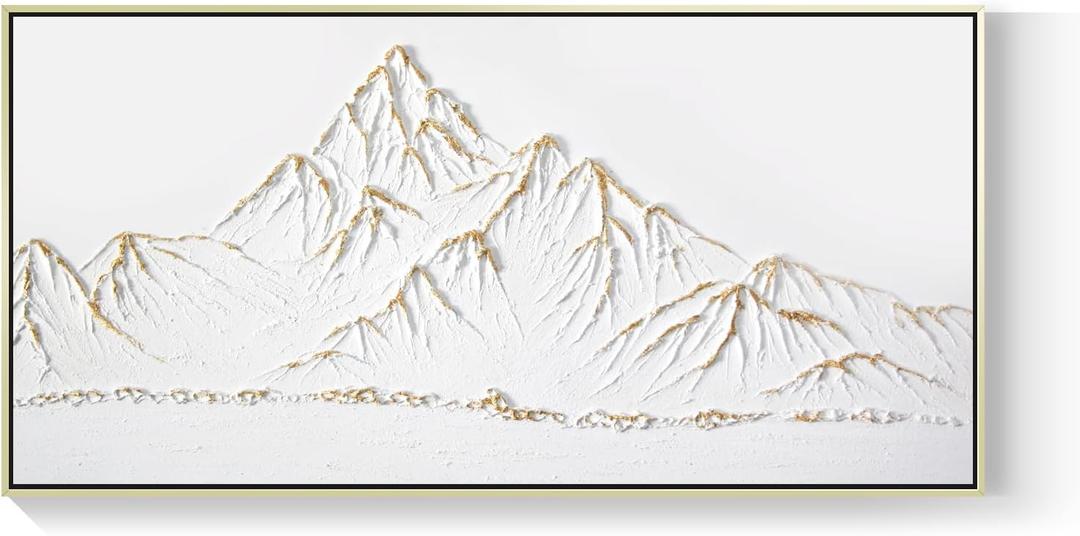 White and Gold Framed Paintings Textured Wall Art - 3D Mountain 100% Hand Painted Canvas Home Decor 48x24 Large Horizontal Contemporary Artwork Decoration for Living Room Bedroom White and Gold Framed Paintings Textured Wall Art - 3D Mountain 100% Hand Painted Canvas Home Decor 48x24 Large Horizontal Contemporary Artwork Decoration for Living Room Bedroom