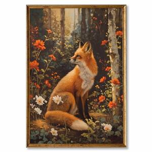 Abstract Fox Wall Art Orange Fox Canvas Painting Gothic Animal Prints Cute Fox Poster Gothic Forest Painting Wild Animal Pictures Fox Artwork Animals And Flower Canvas Fox Art Decor 16x24inch No Frame