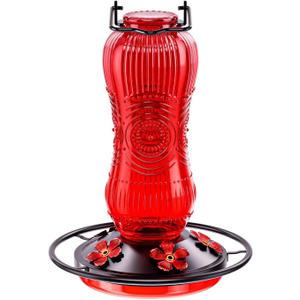 25 Ounces Hummingbird Feeders for Outdoors Hanging, Vintage Style Glass Humming Bird Feeder with Ant Moat & 5 Feeding Ports
