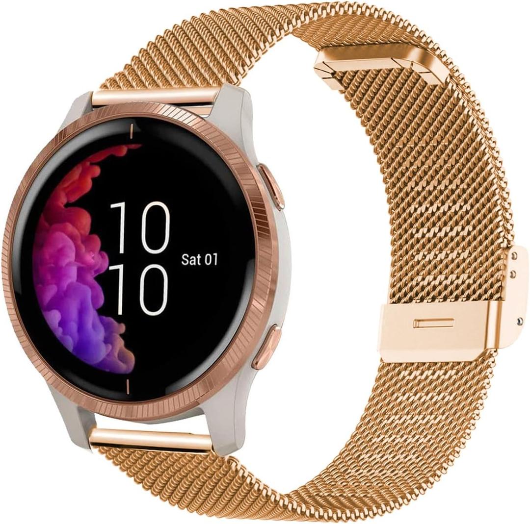 Abanen 20mm Stainless Steel Mesh Watch Band for Garmin Venu 2 Plus/Venu Sq 2 / Vivoactive 6/5, Quick Release Metal Wristband Strap for Approach S50 / S40