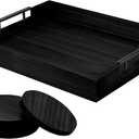 Ottoman Serving Tray | Decorative Coffee Table Tray with Handles  17x13 Inch Wooden Tray with 4 Coasters for Breakfast, Kitchen & Bar (Black)
