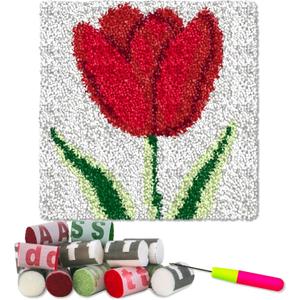 YP Rose Latch Hook Rug Kit for Beginners & Adults - 12x12 Inch DIY Needlework Crochet Rug with Soft Pre-Cut Yarn, Easy-to-Follow Pattern, Perfect for Home Decoration or Gift-Making