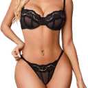 Avidlove Lingerie Sets for Women Sexy Bra and Panty Set Underwire Push Up Lingerie Mesh Lace Underwear (Black, M)