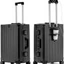 FOXHOLE 20" Upgraded Hard Shell Suitcases Aluminum Frame Carry On Luggage with Spinner Wheels Cup Holder and USB Port Black