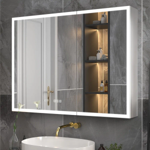 ExBrite 40"x30" Lighted Medicine Cabinet, Recessed/Surface LED Mirror Cabinet with Clock & Temp Display, Defog, Stepless Dimming, 3-Color Temp, Built-in Dual 1800W Power Outlets & 6000K Sensor Light