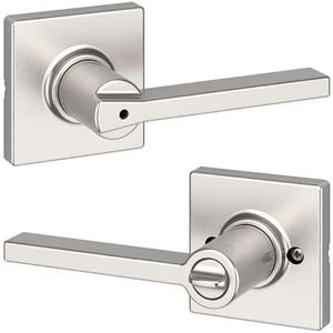 Kwikset Casey Interior Privacy Door Handle with Lock, Door Lever For Bathroom and Bedroom, Satin Nickel Reversible Keyless Turn Lock, with Microban Protection