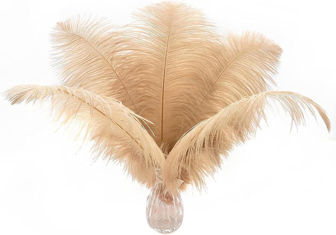 Ballinger Large Champagne Ostrich Feathers - 24pcs 12-14inch Boho Feathers for Vase and Home Decor Wedding Party Centerpieces (12-14 inch - 24Pcs)