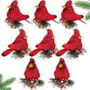 Namalu 8 Pcs Memorial Cardinal Ornaments for Christmas Tree Red Sisal Artificial Bird with Pine Cones Sympathy Gift Natural Rustic Red Bird Tree Hanging Decorations for Xmas Home Garden Wreath