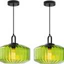 Modern Glass Pendant Light Fixture Green Globe Pendant Lights with Large Hand Blown Shade, Mid Century Pendant Light Green Glass Hanging Lighting for Dining Room Kitchen Sink Farmhouse