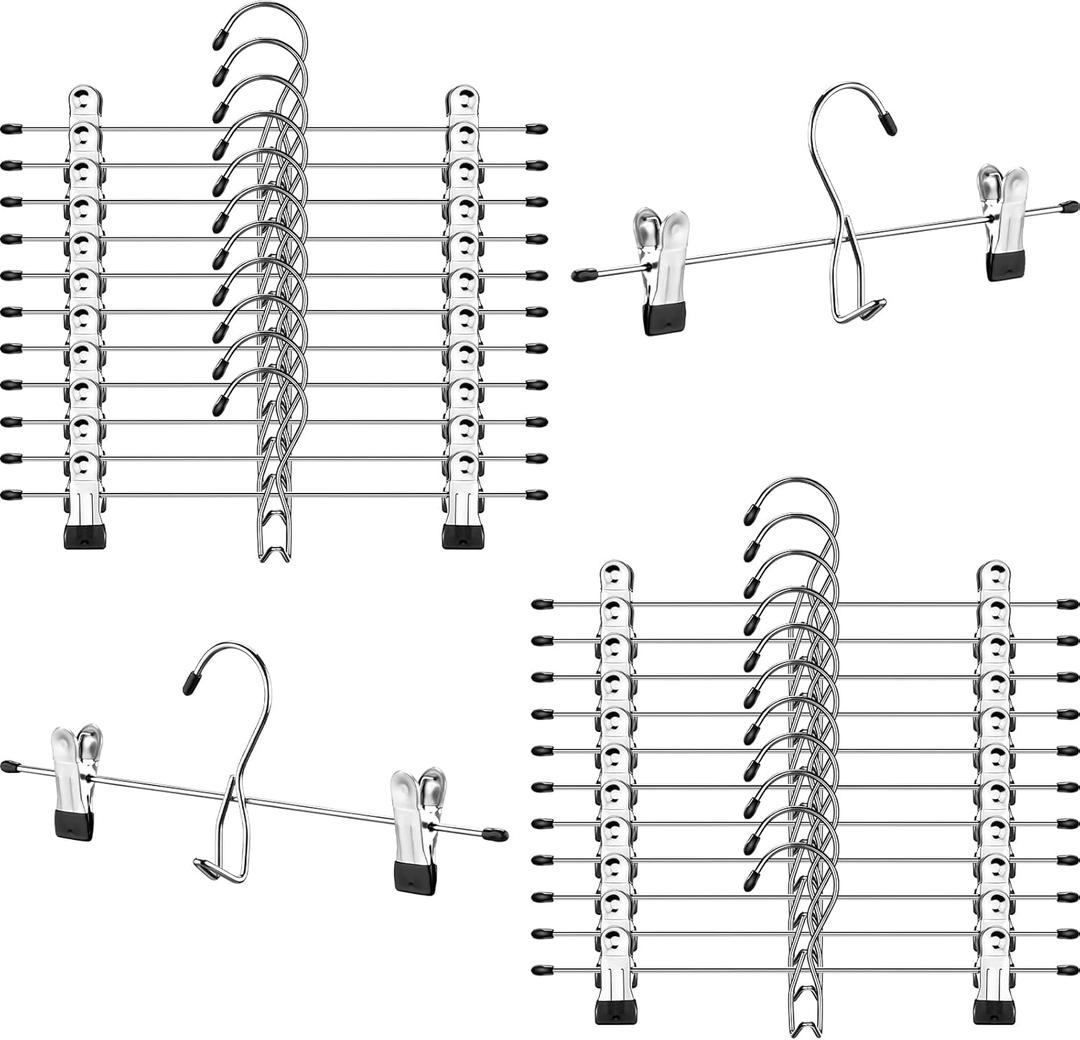 24 Pcs College Dorm Room Supplies Decor Skirt Pants Hangers with Clips Heavy Duty Clip Space Saving Stackable Add on Metal Organization and Storage for Jeans Towels Skirt Trousers Ties Socks