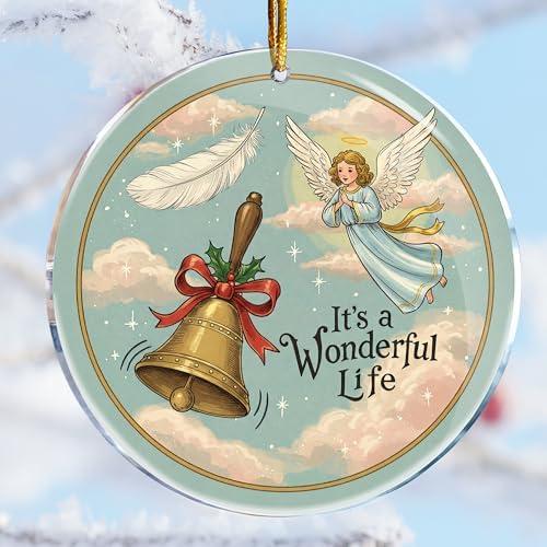 It's A Wonderful Life 6 - Inspired Christmas Angel Wings Bell Heaven Retro Vintage - Christmas Ornaments - Christmas Decorations - 3.6 in Acrylic - Stocking Stuffers Pack of 2