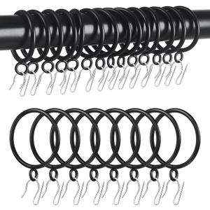 44 Pack Curtain Rings with Eyelets, 1.75 Inch Inner Diameter, Heavy Duty Rustproof Metal Drapery Rings for Pinch Pleat Curtains Panels, Decorative Clips Rings Fits 1.25-1.5" Rods, Black