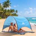 Beach Umbrella with UPF 50+ UV Protection, Portable Beach Tent Canopy with 360 Ventilation, 4 Sandbags, Wind Ropes & Stakes, Storage Pockets for Beach, Travel, Backyard (4)