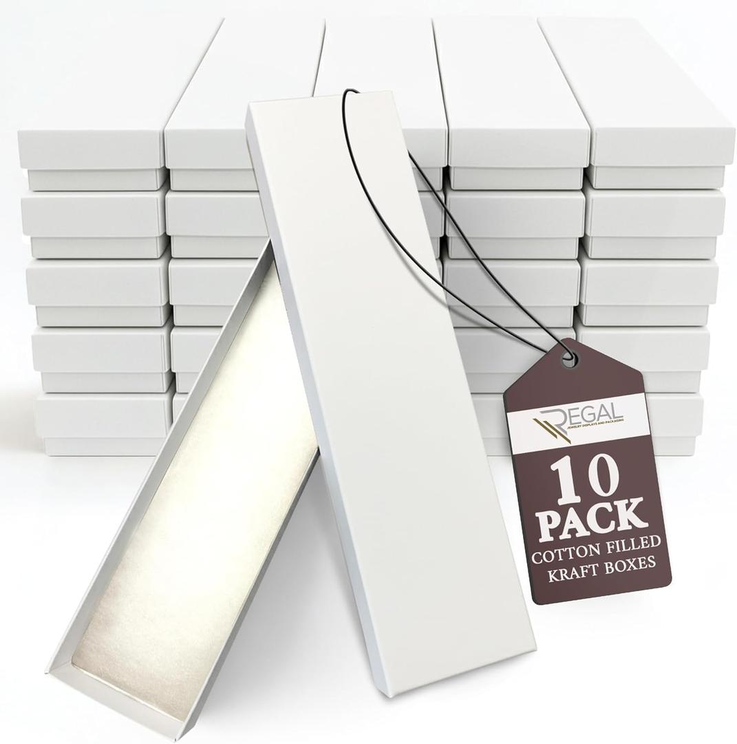 RJ Displays-10 Pack Jewelry Boxes Cotton Filled Assorted Mixed Gift Box Set for Ring, Pendants, Necklace, Bracelets Watch (White)