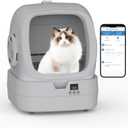Automatic Cat Litter Box Self Cleaning - APP Control and Weight Monitoring - Ultra-Quiet, Suitable for Medium Cats and Kittens, Safe Anti-Pinch Litter Box (Assembly Required) - Light Grey