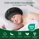 100% Mulberry Silk Bonnet for Sleeping, Double Layer Mulberry Silk with Elastic Band for Curly Long Hair, Black