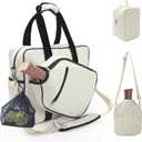 LAKE OF FIRE Pickleball Bag for Women Men,Stylish Nylon Water-Resistant Pickleball Paddle Bag Large Capacity Crossbody Bags (Off-white 3 Piece Set)