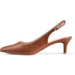 GENSHUO Low Kitten Heels Women's Slingback Dressy Pumps Pointed Closed Toe Ankle Strap Elegant Wedding Pumps Formal Comfortable Shoes (11, Brown)