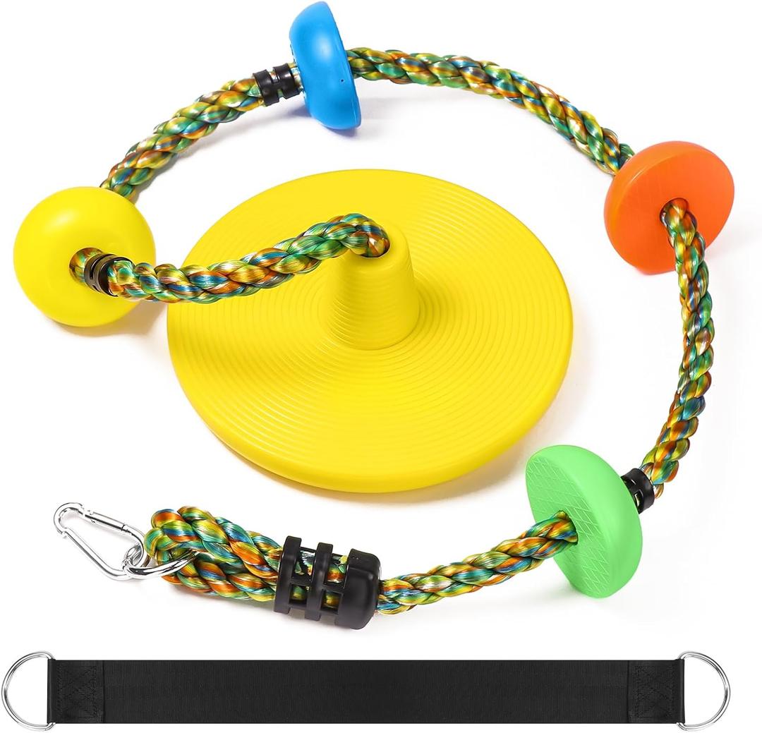 Climbing Rope Tree Swing with Platforms and Disc Swing Seat Set Outdoor Playground Accessories for Kids Including Hanging Strap & Carabiner Rope Swings for Tree Kids Swing Set Accessories