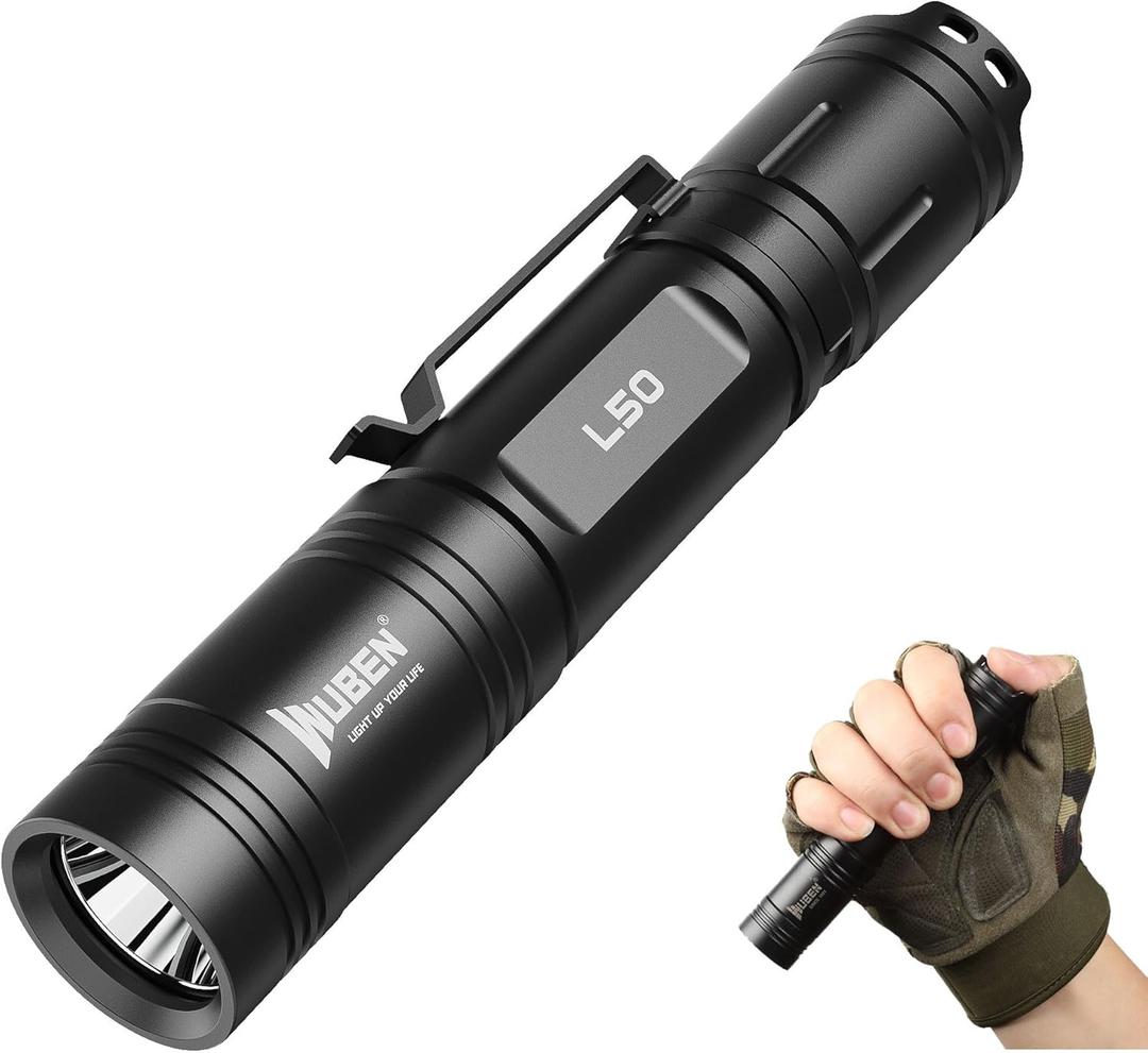 WUBEN L50 Rechargeable Tactical Flashlight, 1200 High Lumens Super Bright Handheld Flashlighs, IP68 with 5 Mode Pocket Light, LED Tail Switch Flash Light for Emergencie Camping Home Inspection Repair (Black)