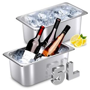 meekoo 2 Pack Ice Buckets for Freezer Wine Beer Champagne Bucket Stainless Steel Bin for Freezer Metal Drink Buckets Cocktails Wine Cooling for Mimosa Bar Supplies (5 Liters)