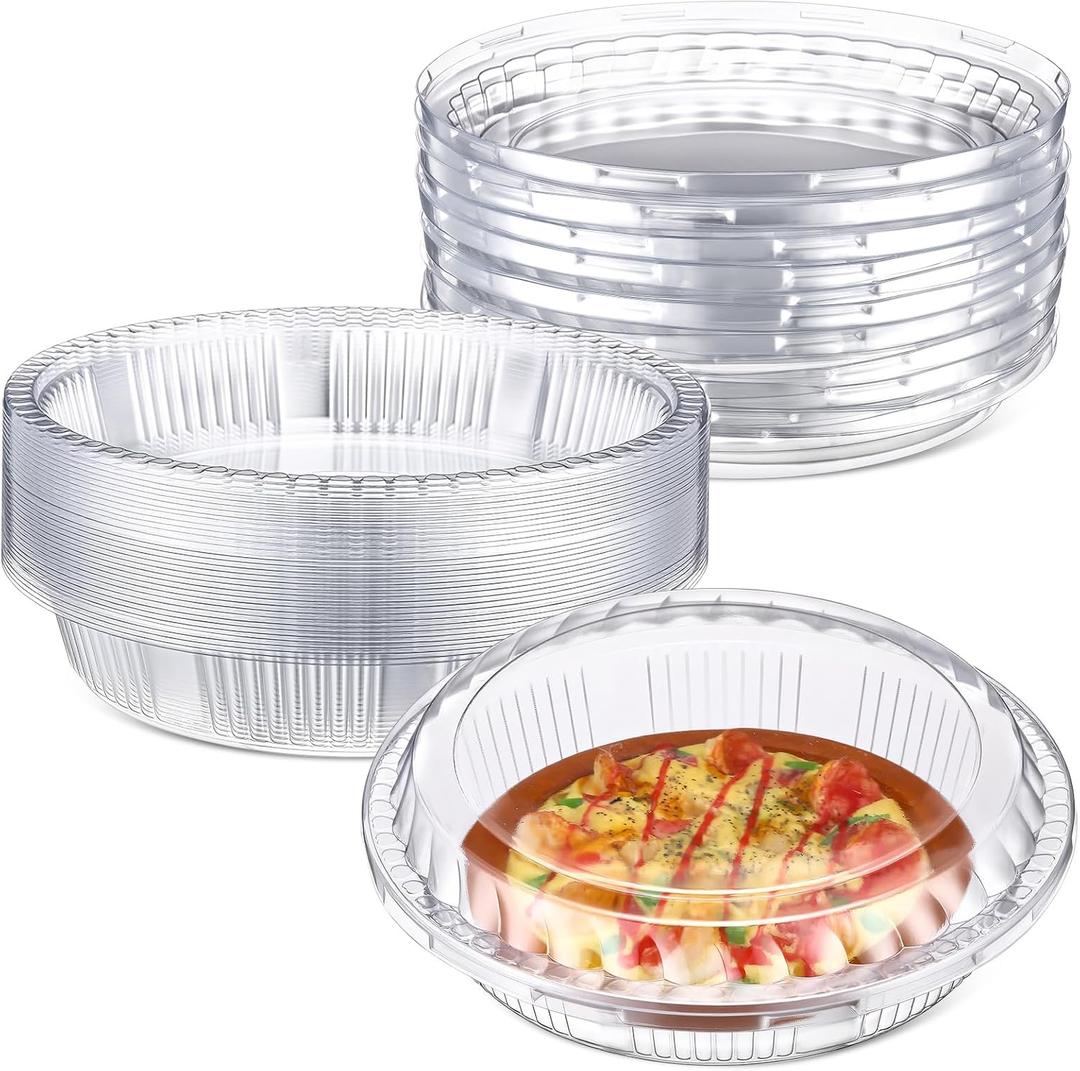 Vesici 30 Pcs 9'' Plastic Pie Containers Disposable Clear Dessert Containers with Lids Round Pie Keeper Clamshell Takeout Food Carrier for Takeout Boxes Food Cake Doughnut Storage (9.5 Inch)