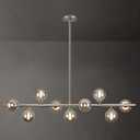 Modern Glass Globe Sputnik Chandelier, 9-Light Linear Chandeliers for Dining Room and Kitchen Island, Mid Century Light Fixture Over Table, Nickel and Smoke Grey Bubble, 40 Inch