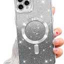 NITITOP Compatible with iPhone 11 Pro Case Cute Clear Glitter [Compatible for MagSafe] Sparkle Bling Magnetic Plating Heart Girl Women Electroplated Frame Camera Protection Back Cover - Silver