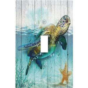 Sea Turtle Ocean Rustic Wood 1 Gang Light Switch Cover Decorative Single Toggle Wall Plate Switchcovers Electrical Switchplate for Farmhouse Bathroom Living Room Decor