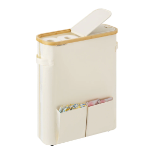 Toilet Paper Storage Baskets with Dual Flip Lids and Side Pocket, Bathroom Toilet Paper Organizer