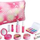 Pretend Makeup Kit for Girls, 11 Pcs Kids Cosmetic Pretend Play Beauty Make Up Set, Not Real Eye Shadow Blush Palette Lipstick wit Hand Bag, Pink