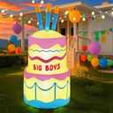4.5FT Inflatable Happy Birthday Cake Decorations Outdoor, Birthday Blow Up Holiday Party Decor, Build-in LED Lights for Indoor Home Celebration Garden Lawn Yard Prop Sign