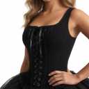 FEOYA Womens Gothic Tank Top Lace Cami Crop Tops Goth V Neck Slim Fit Bustier Corset Vintage Y2K Sleeveless Strap Vest (Small, Black-1)