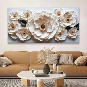 Large Wall Art For Living Room Floral White Wall Art 29" X 58"