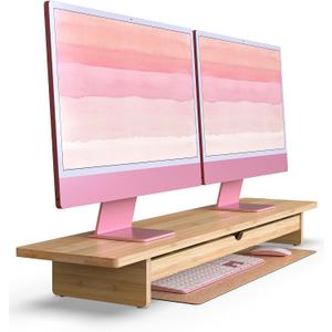 42" Dual Monitor Stand Riser with Large Drawer Keyboard Storage