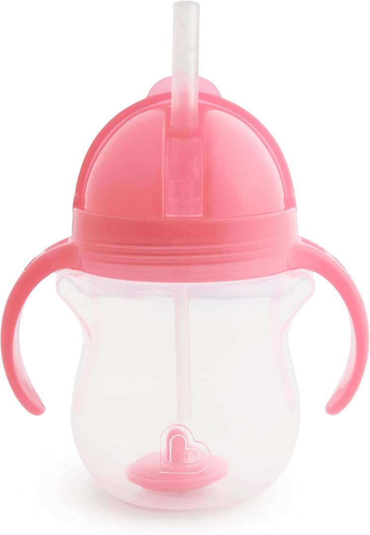 Munchkin Any Angle Sippy Cup for Toddlers, Spill Proof Weighted Straw Cup with Transition Handles for Babies 6 Months and Up, 7 Ounce, Pink