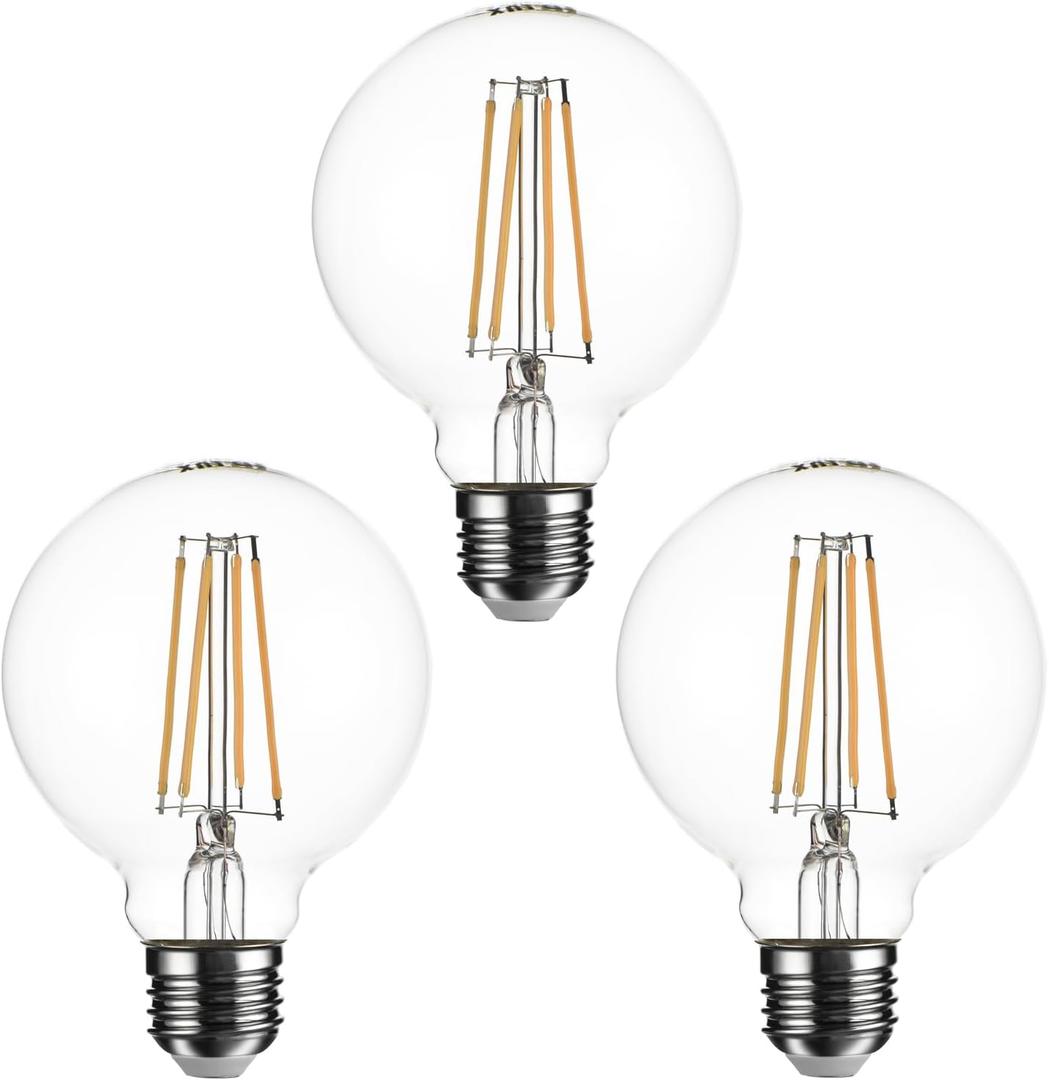 SD LUX G25 Vintage Globe Light Bulbs Dimmable Decorative LED Edison Bulbs 8W 1000lm (Equi. 100W), E26 Medium Base CRI>90 2700K Warm White (G25-Clear, 3)