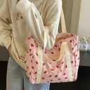 Corduroy Cute Strawberry Tote Bag Women Kawaii Shoulder Handbag Casual Purse Multiple Pockets College Work Book